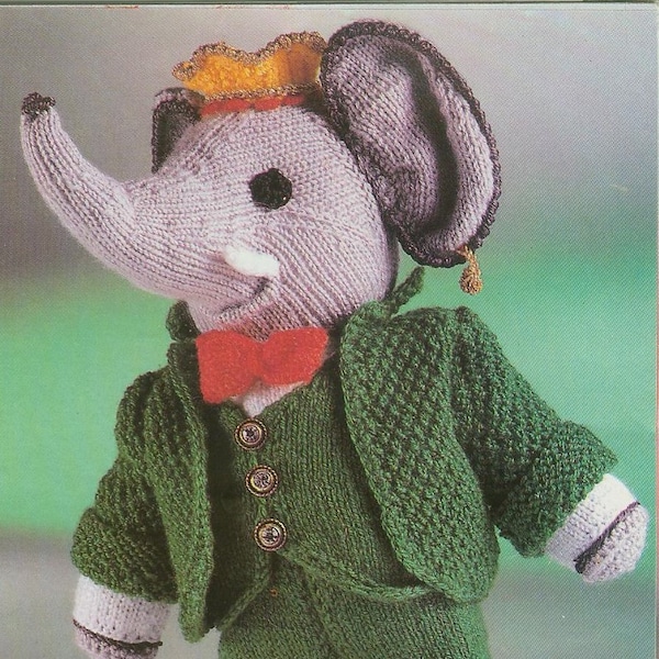 Vintage pdf King Babar the Elephant toy instant download knitting pattern