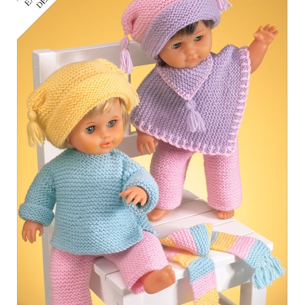 Doll Clothes Easy to knit patterns to fit 12 to 22  inch tall dolls instant download knitting pattern