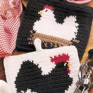 Crochet Chicken and Rooster potholder instant download crochet pattern