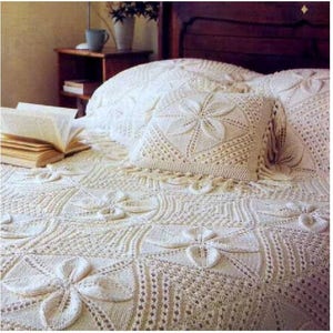 Vintage Knit Leaf or Counterpane Afghan blanket bedspread instant download knitting pattern