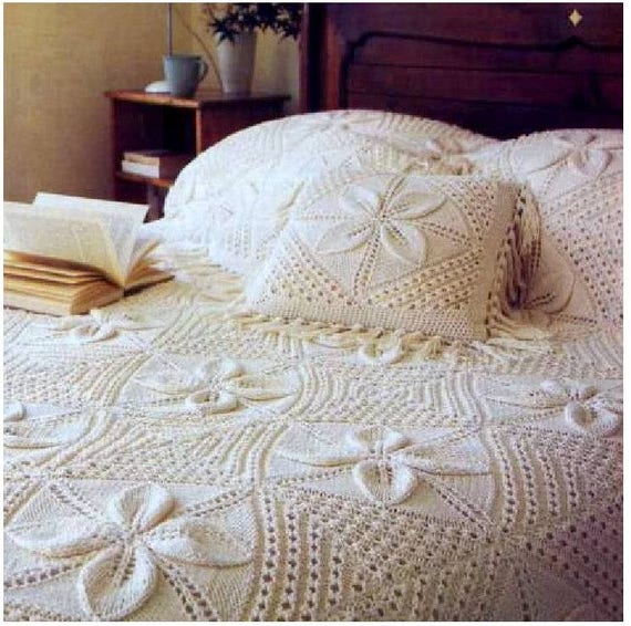Vintage Knit Leaf or Counterpane Afghan Blanket Bedspread Etsy