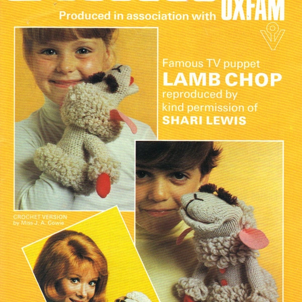 Lamb Chop Glove Puppet to knit and crochet toy vintage knitting pattern instant download