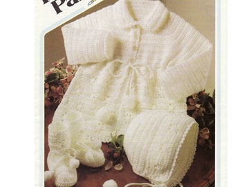 Vintage Crochet Baby Coat Bonnet Booties Set instant download crochet pattern