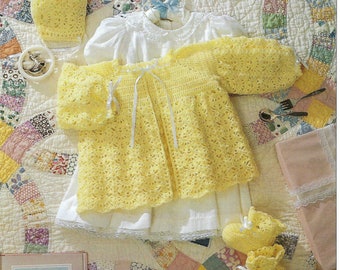 Vintage Crochet Scalloped Layette for baby Coat Bonnet Booties instant download crochet pattern