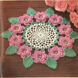 Vintage Crochet Rose Doily Digital instant download crochet pattern