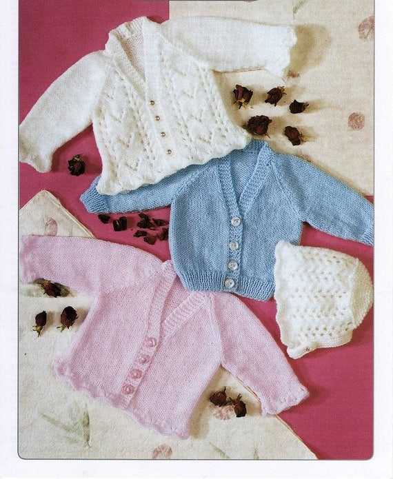 Premature Newborn Baby Cardigans And Bonnet To Knit Dk Yarn Instant Download Knitting Pattern