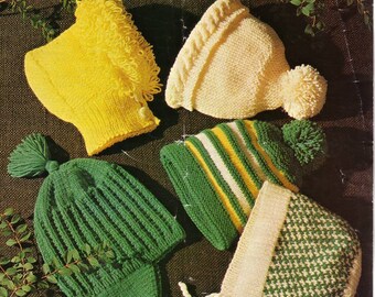 Vintage Toddler Child Sizes DK knit hat patterns download vintage knitting pattern