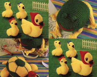 Vintage Toys to Knit Momma Duck and Ducklings Frog Tortoise turtle instant download pdf pattern