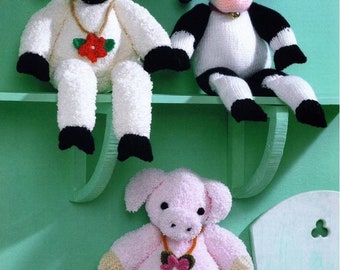 Knit Farmyard Toys pdf Pig Sheep Cow plush bulky DK instant download knitting pattern