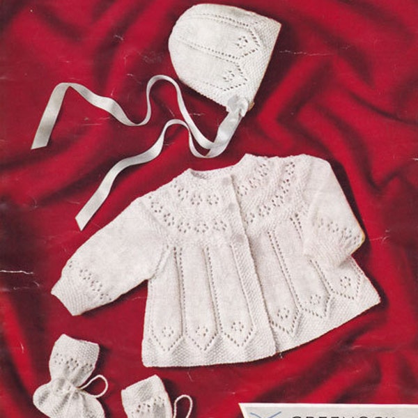 Vintage Scotch Wool Shop 122 Knit Baby Set Matinee Coat and Bonnet booties instant download knitting pattern