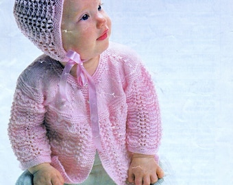 vintage baby matinee coat, bootees and bonnet 3 ply instant download knitting pattern