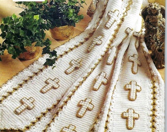 Vintage Crochet Pattern Cross Religious Panel Afghan blanket instant download crochet pattern