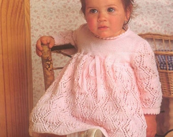 Vintage Knit Baby Dress or Christening Robe Gown knitting pattern instant download