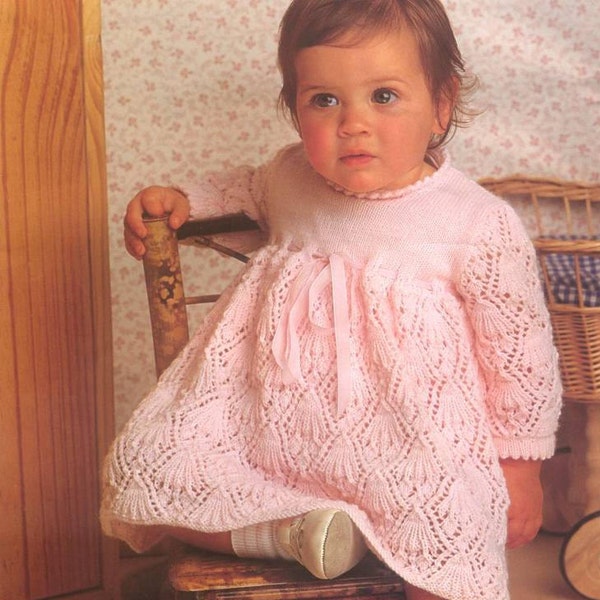 Vintage Knit Baby Dress or Christening Robe Gown knitting pattern instant download