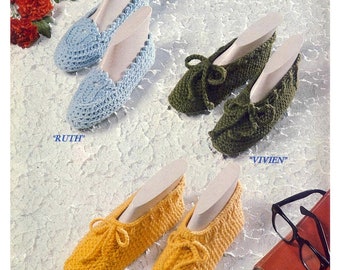 Vintage Knit Crochet Slippers Pattern 6 styles women one size fits all download pattern