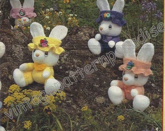 Cuddly Bunnies to Knit Toys with hats pattern knitting pdf instant download