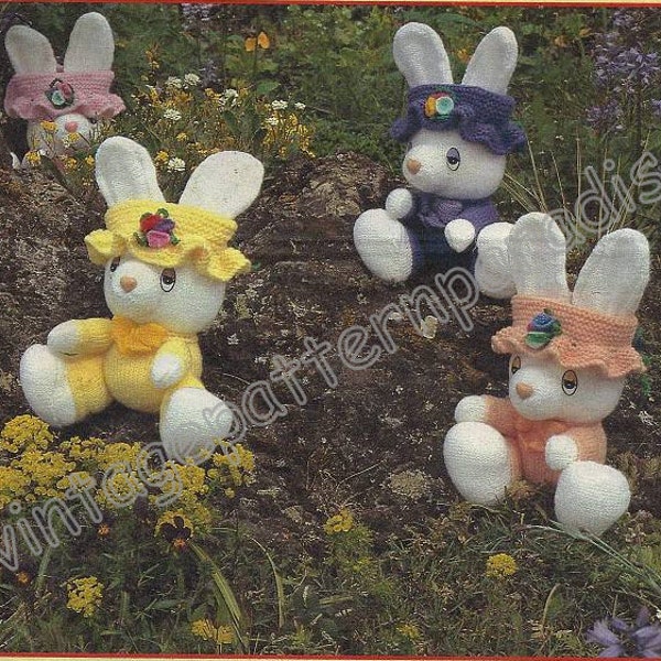 Cuddly Bunnies to Knit Toys with hats pattern knitting pdf instant download