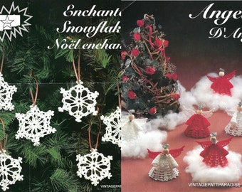 Vintage Crochet Christmas Snowflakes and Angel Ornament instant download crochet pattern