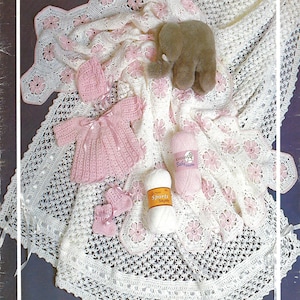 Vintage Crochet Pdf Baby Flower Afghan Jacket Bonnet Bootees instant download crochet pattern