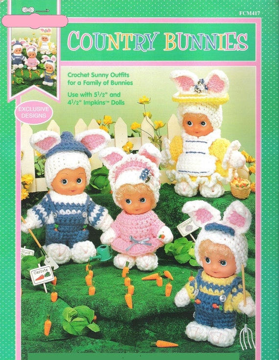 Country Easter Bunnies Bunny Rabbit Family Impkins Dolls Crochet Patterns  Book
