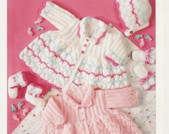 Knit Pattern Teddy 7188 Baby coats bonnet bootees mitts instant download knitting pattern