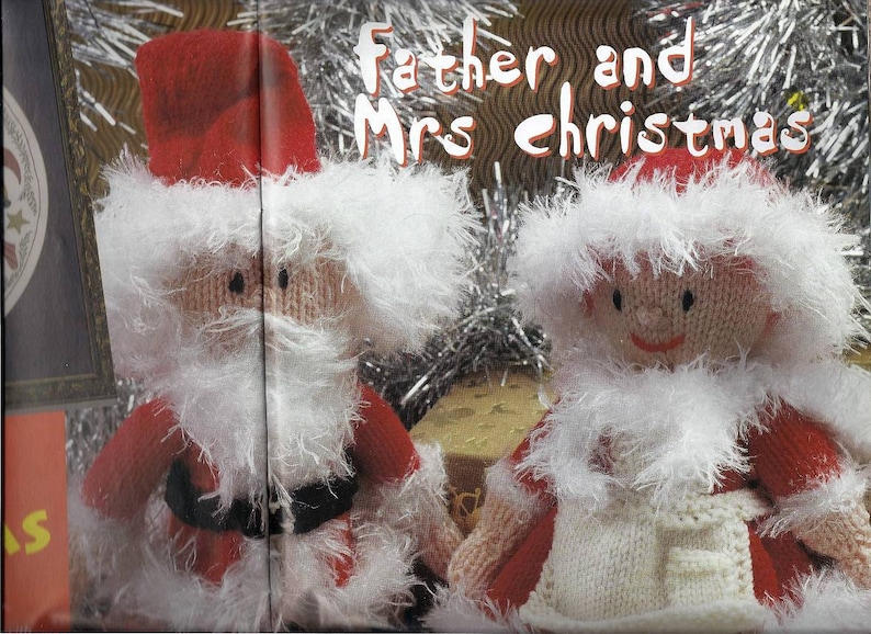 Knit Father and Mrs Christmas santa claus and his wife toy doll instant download knitting pattern image 1