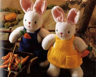 Cheeky Little Easter Bunny Rabbits bunnies toy knit doll vintage knitting pattern instant download