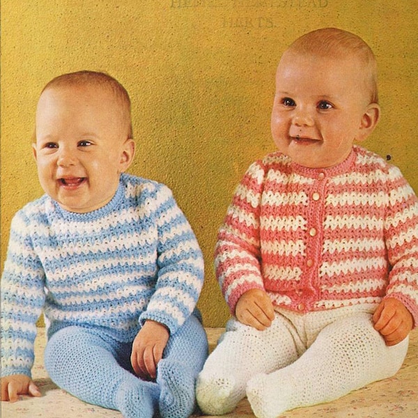 Vintage Crochet Baby Jumper Cardigan and Pants instant download crochet pattern