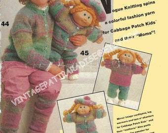 Knit Clothes for Cabbage Patch Baby Dolls and Girls Matching Set to knit instant download pattern