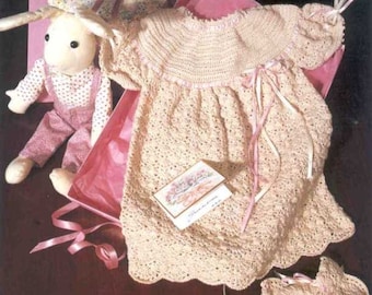 Vintage Crochet Baby Long Dress and Bootees christening set instant download crochet pattern