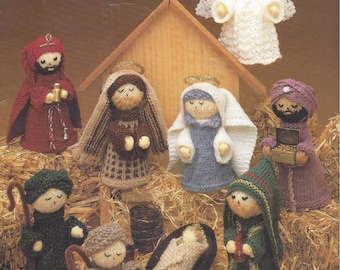 Vintage Knit Christmas Nativity manger scene Jesus Joseph Mary and more instant download knitting pattern