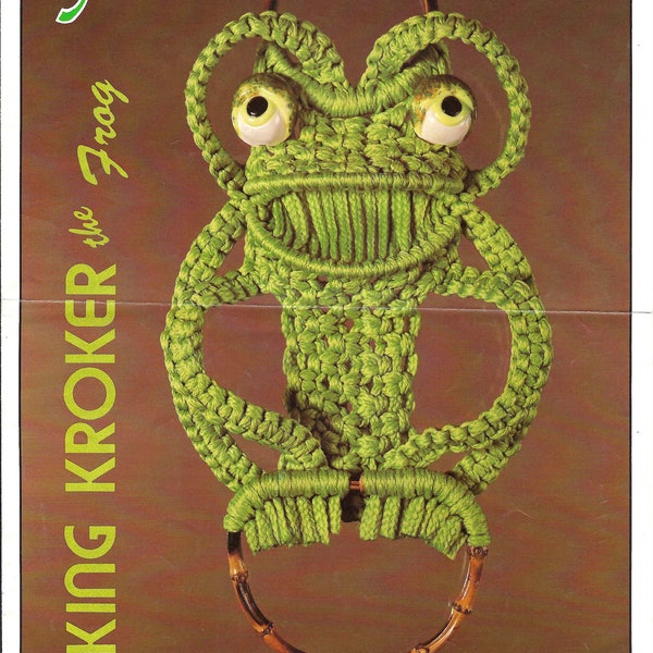 Vintage Macrame King Croaker Frog Towel Holder using 9 ply macrame cord pdf pattern