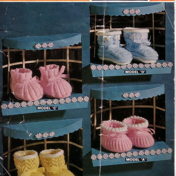 Vintage Knit Baby Booties 4 styles knitting pattern instant download knitting pattern