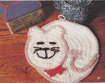 Crochet Pretty Kitty Potholder instant download crochet pattern