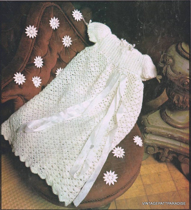 Vintage Crochet Pdf Pattern Baby Christening Robe Gown instant download pdf image 1