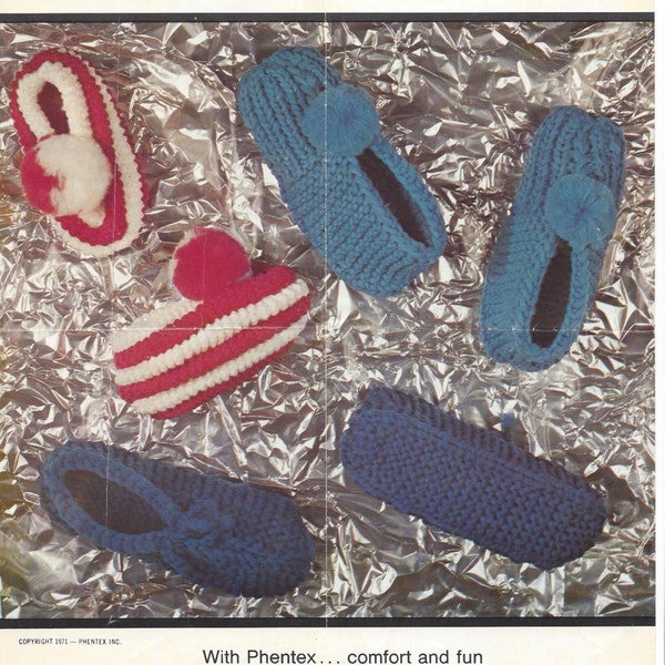 Phentex Vintage Knit Slippers child and adult sizes pattern instant download knitting pattern