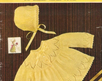 Vintage Knit Pattern Emu 8538 Baby Coat and Bonnet to knit for Baby instant download knitting pattern