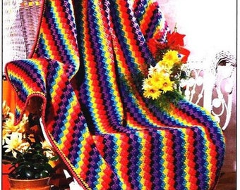 Vintage Crochet Rainbows End Afghan instant download crochet pattern