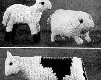 Vintage pdf Toy Knits Bestway Farmyard Animals knit cow lamb pig instant download knitting pattern