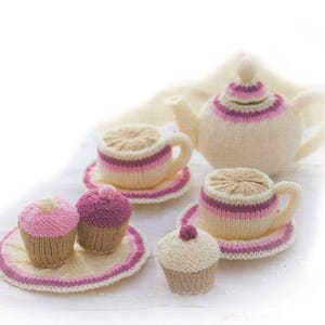 Download Toy Food Pattern to knit Tea Set Teapot Cup Saucer Plate Cupcake knitting pattern instant download image 2