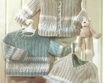 Pattern Fair Isle Baby Sweaters Cardigan Raglan instant download knitting pattern