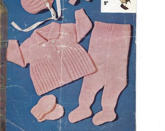 Robin 1190 Vintage pattern to knit baby coat leggings bonnet helmet in DK instant download knitting pattern
