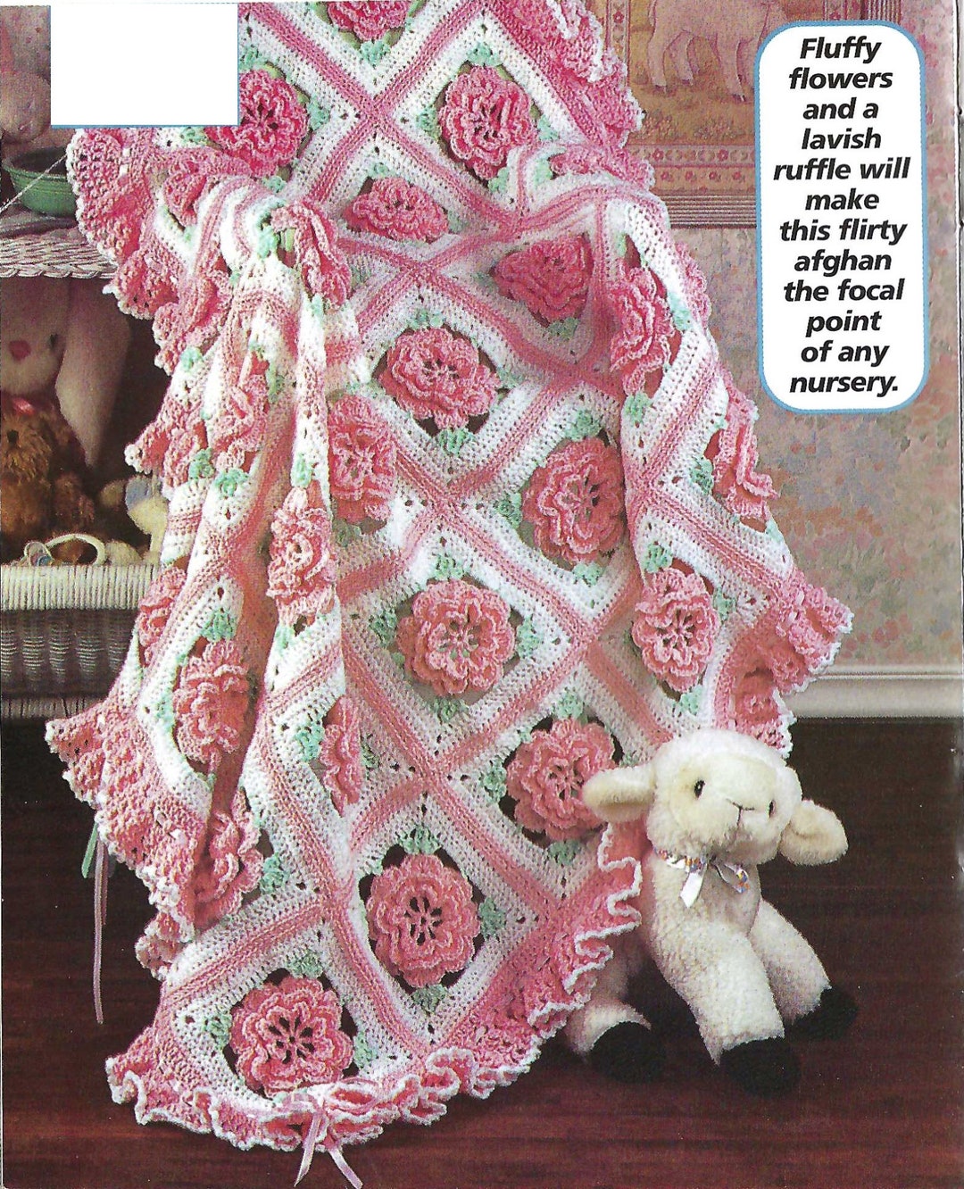Vintage Crochet Ruffles and Roses Baby Blanket Instant Download Crochet