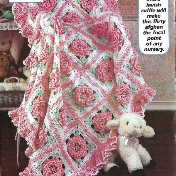Vintage Crochet Ruffles and Roses Baby Blanket instant download crochet pattern