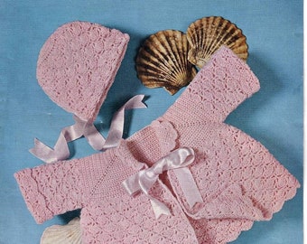 Vintage Pdf Crochet Robin 1419 Baby Matinee Coat and Bonnet instant download crochet pattern