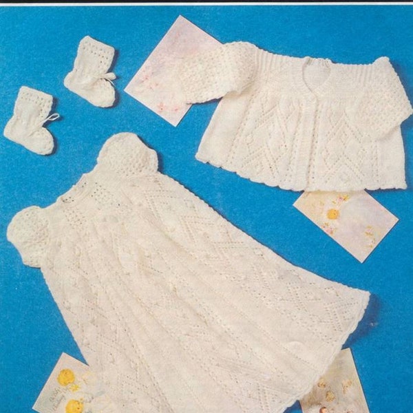 Vintage Knit Pattern Baby Copley Lotus Christening Dress Coat Bootees instant download knitting pattern