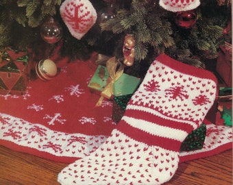 Christmas Knits Tree Skirt Stocking Ornaments instant download knitting pattern