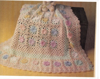 Vintage Crochet Floral Baby Blanket Granny Style 3D Flowers instant download crochet pattern