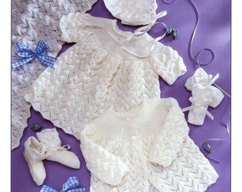 Download knitting pattern Baby Layette Set Coat dress bonnet bootees instant download