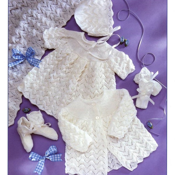 Download knitting pattern Baby Layette Set Coat dress bonnet bootees instant download